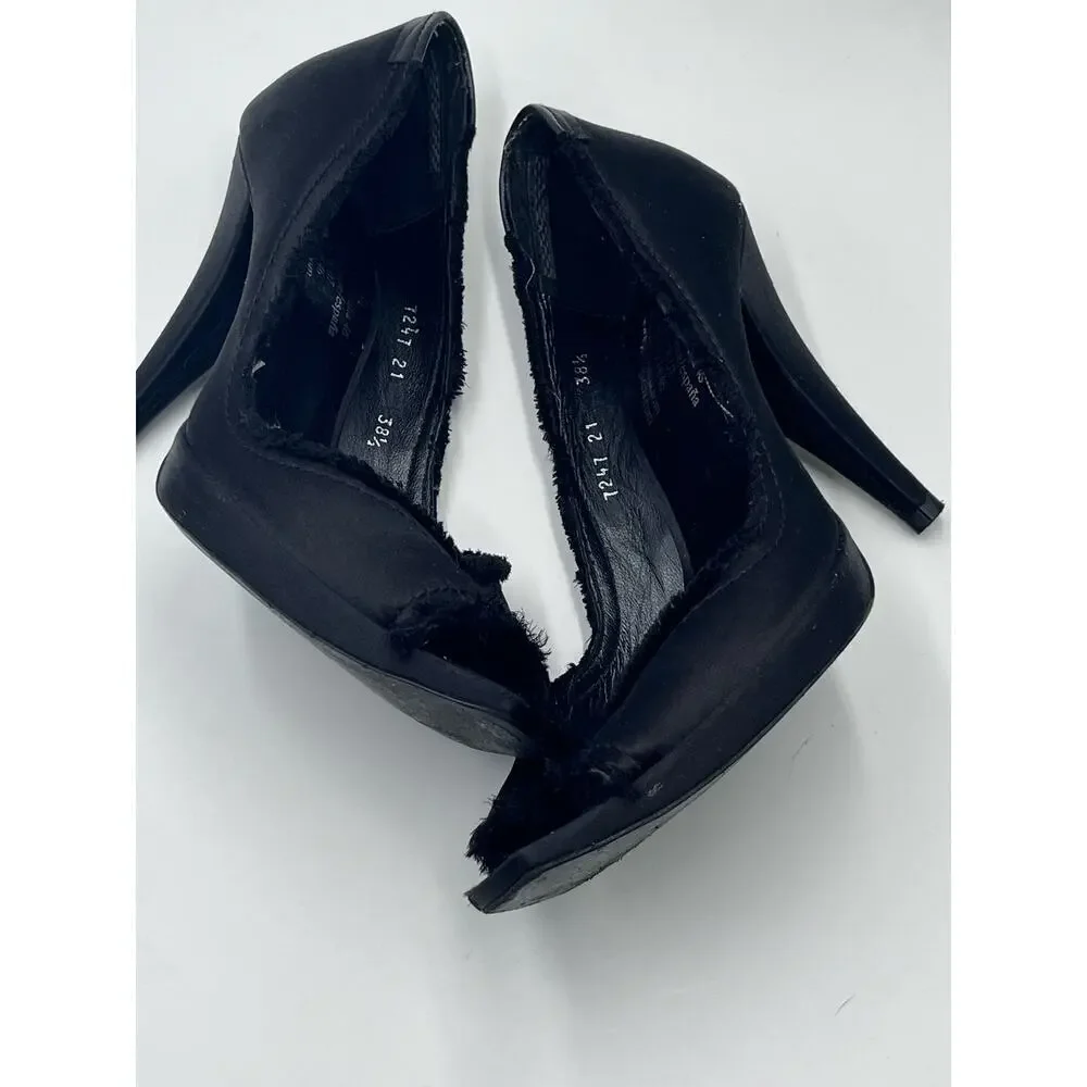 PEDRO GARCIA Black Satin‎ Silk Distressed Peep Toe Pumps Heels  Heels